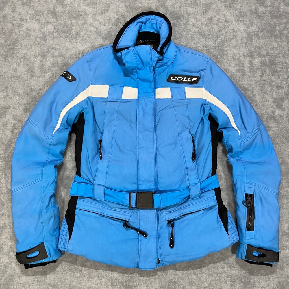 Vintage 90s Colle Italy Downhill Technical Ski Jacket Blue White Womens size 4